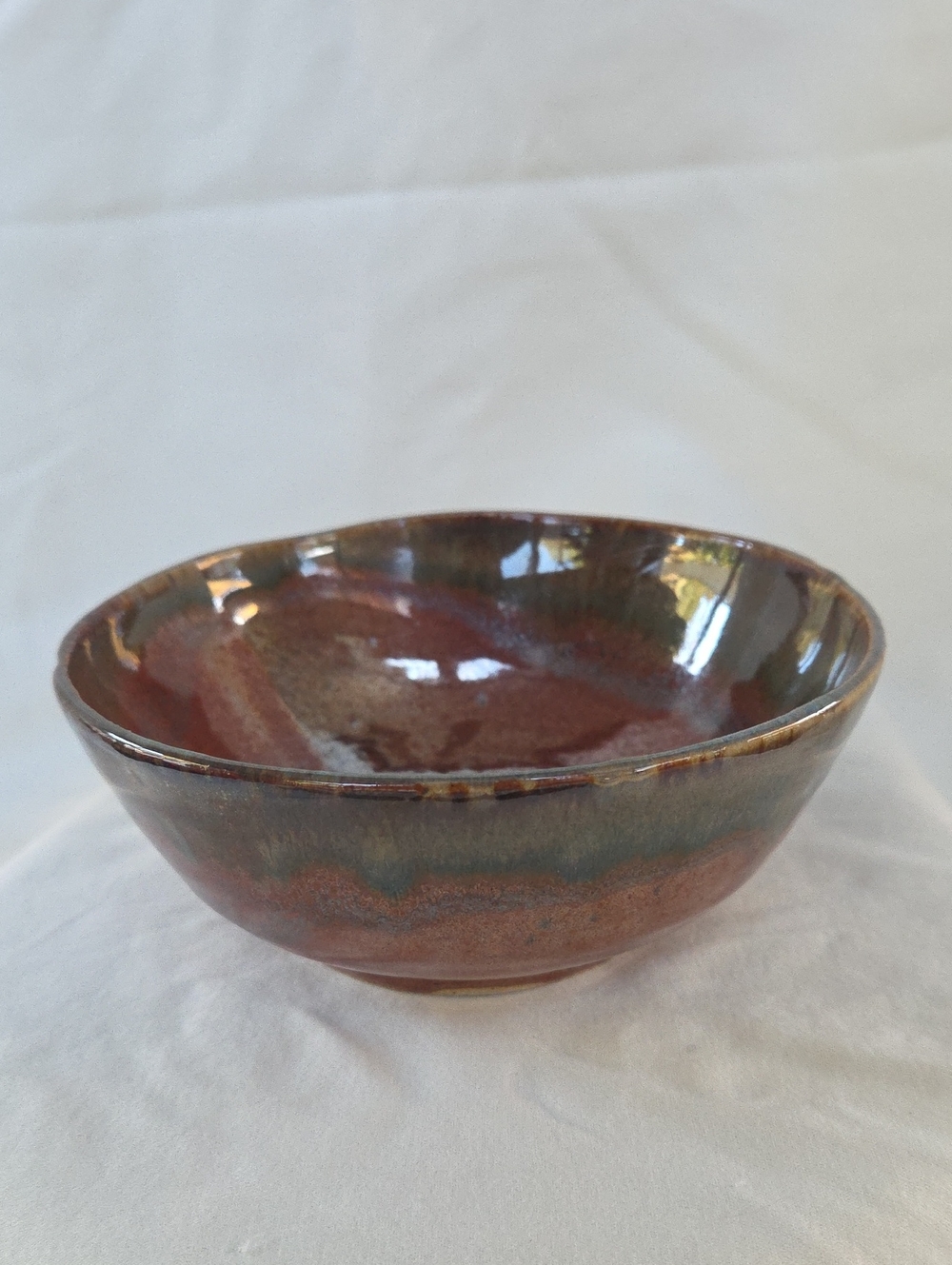 Artisan Ceramic Serving Bowl in Deep Red and Green Glaze